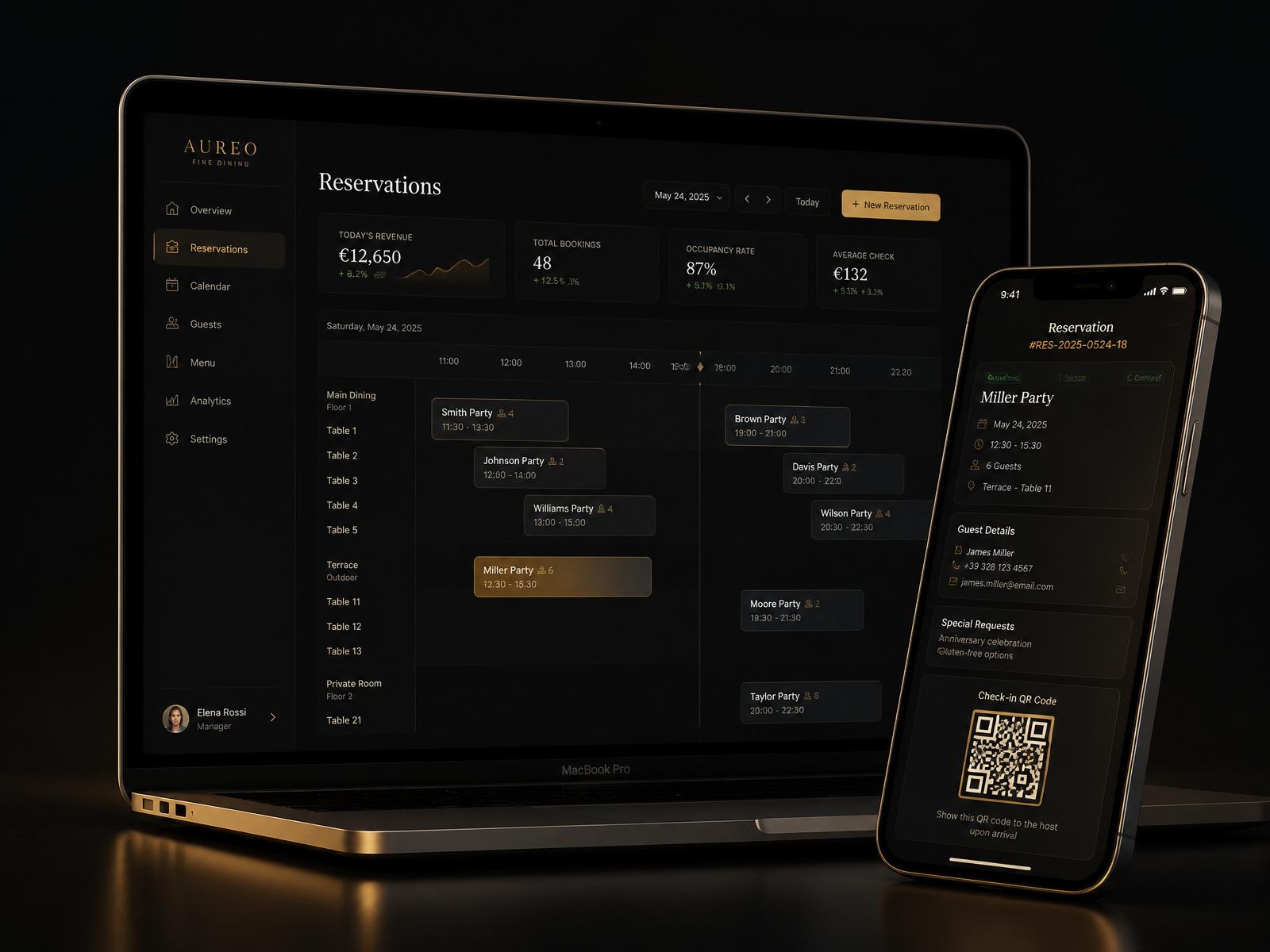 GuestFlow Pro dashboard on MacBook and iPhone
